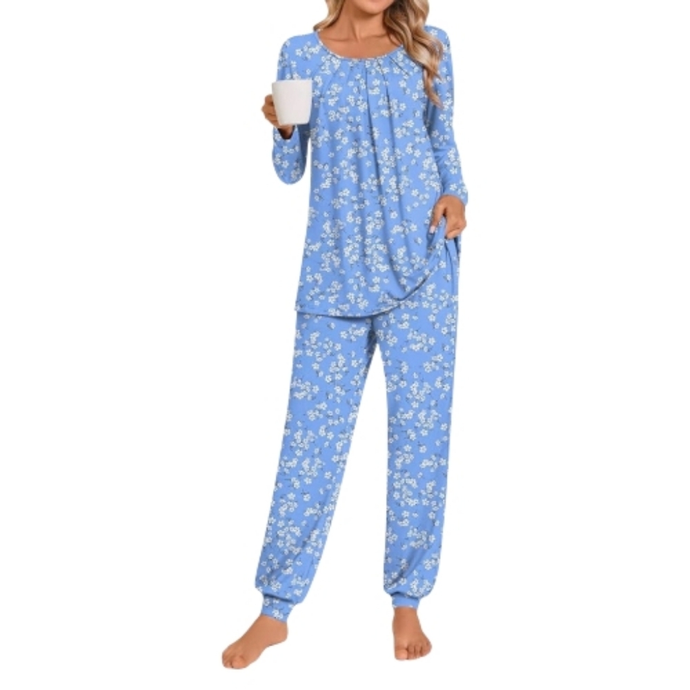 NWT Blue Floral Print Pajama Set Women's Size 2XL